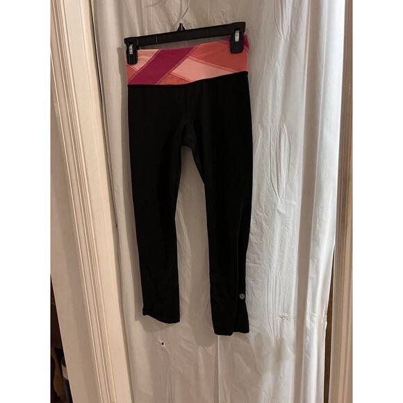 Lululemon Black Pink Inspire Crop Leggings Size 2 - Picture 1 of 7